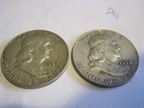 VTG 1958-D Benjamin Franklin Half Dollar 90% Silver LOT OF 2 COINS #8