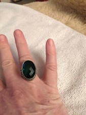 Lovely Sterling Silver Handmade Antique Design Green Quartz Ring- Size 7.5