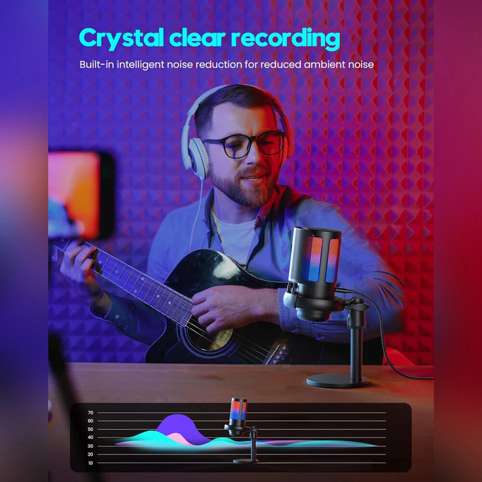 Gaming USB Mikrofon PC Microphone Streaming RGB Podcast Studio Kondensator Mic - Bild 4 von 4