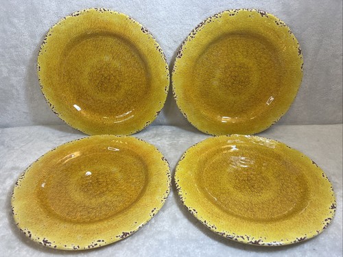Pier 1 Carmelo Dinner Plates Yellow Crackle Melamine Rustic 4- 11” & 4- 9” - Picture 10 of 15