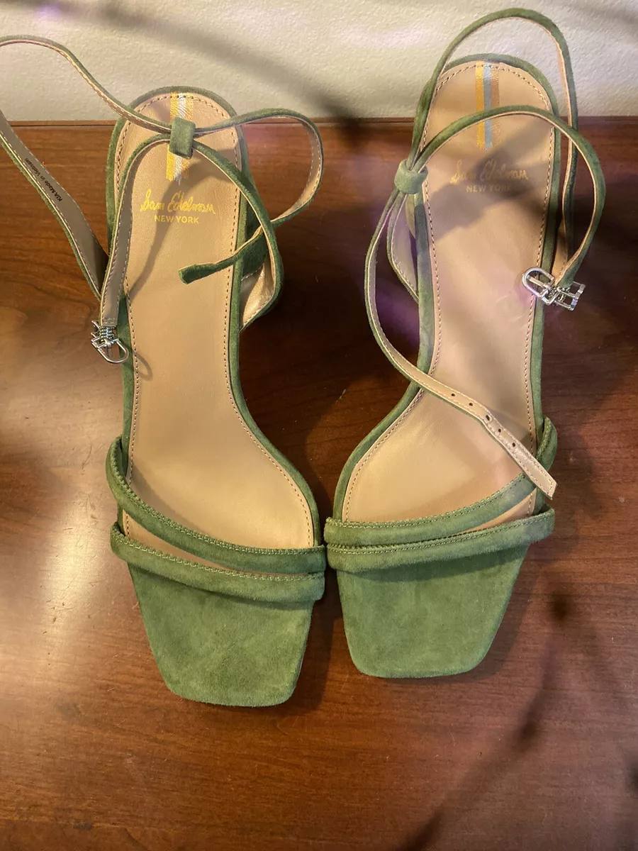 Sam Edelman New York Kia Sandals Green Suede Leather Block Heel