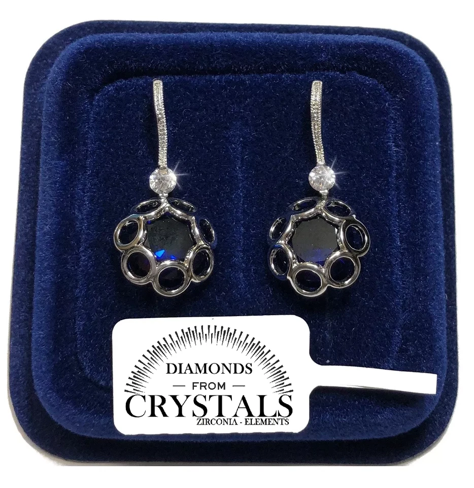 Fiori pendenti Orecchini donna pl. oro bianco 18K blu con Cristalli Zirconi  - Immagine 2 di 4