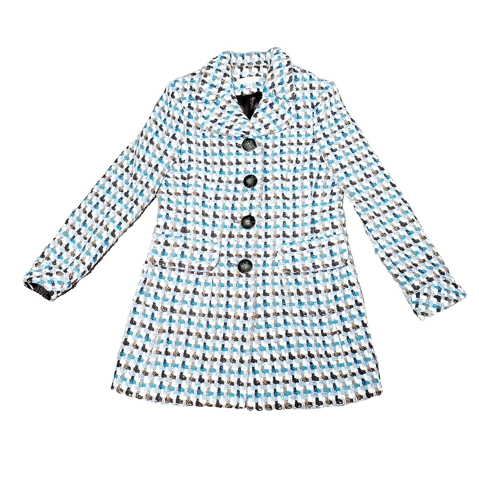 Винтажный Caslon пальто размер S женская куртка синий белый коричневый смесь трикотажа атлас с подкладкой - Изображение 3 из 4