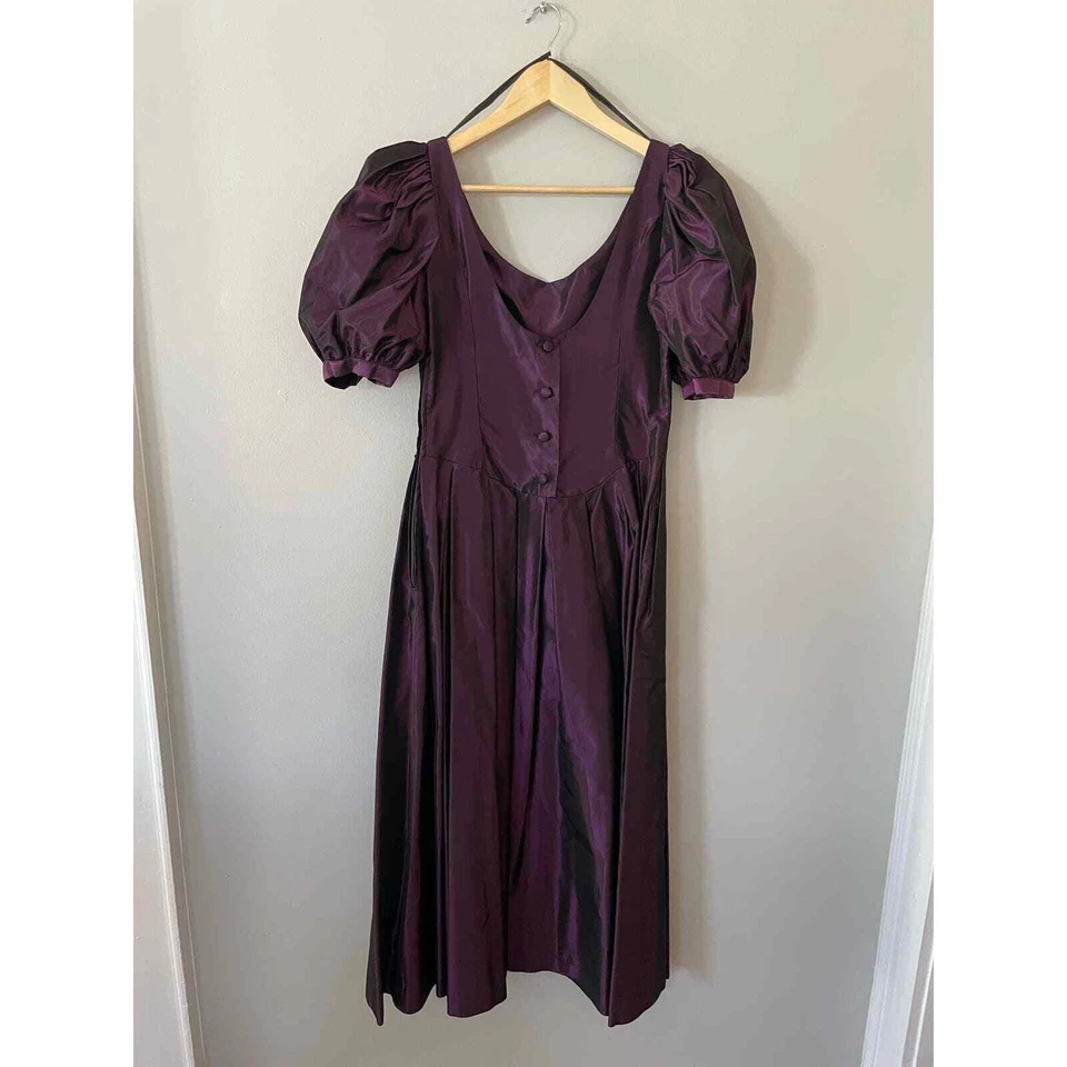 Винтажное плиссированное платье Laura Ashley Iridecent с рукавами-затяжками - Изображение 3 из 4