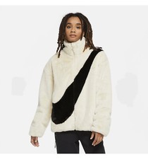 Nike Sportswear Swoosh Faux Fur Zip Oversized Jacket Fossil Cu6558-238 Teddy