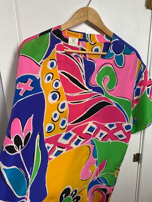 ESCADA by Margaretna Ley Vintage 100% Silk Floral Blose Tunic SZ 42/US 12 EUC