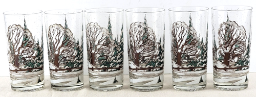 Vintage Culver Tumbler Glassware Winter Christmas One Horse Sleigh Set Of Six - Picture 3 of 9
