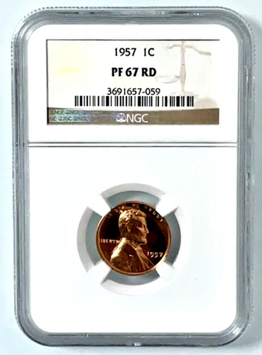 1957 P NGC PF67 RD-Red Proof Lincoln Wheat Penny  1C U.S Coin