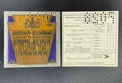 1937 Pennsylvania Inspection Sticker Pa Vtg Car Truck UNISSUED!! Antique Dodge