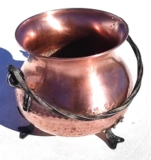 Vintage 7.1inch French Copper Cauldron Pot Hammered With Iron Swing Handle 1.1lb