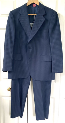 Vtg HART SCHAFFNER MARX Escadrille Wool 2 Pc Suit Sz 42 Navy Stripe