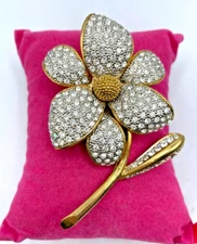 VTG Unsigned Ciro rhinestone stem flower brooch gold tone brooch
