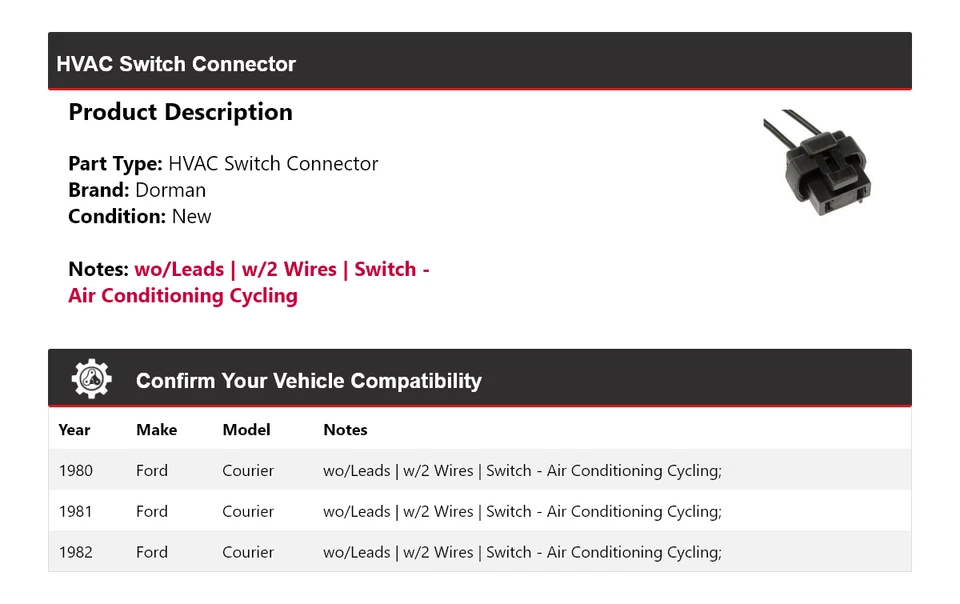 Conector de interruptor de climatización 1981 para Ford Courier Dorman 1980-1982 Foto 2 de 4