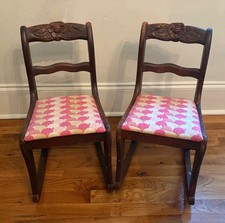 PAIR Antique Vintage Tell City Children  s Wooden Rocking Chairs Rockers