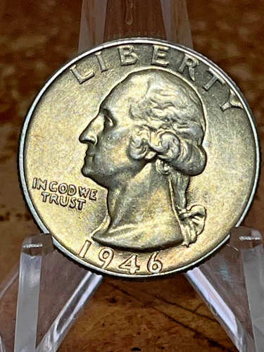 1946 WASHINGTON 90% silver quarter dollar. Toning AU/ BU. # PJ237