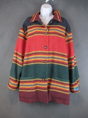 Maurizio Ramani Blanket Coat Womens XL Red Wool Blend Southwestern Striped Lined