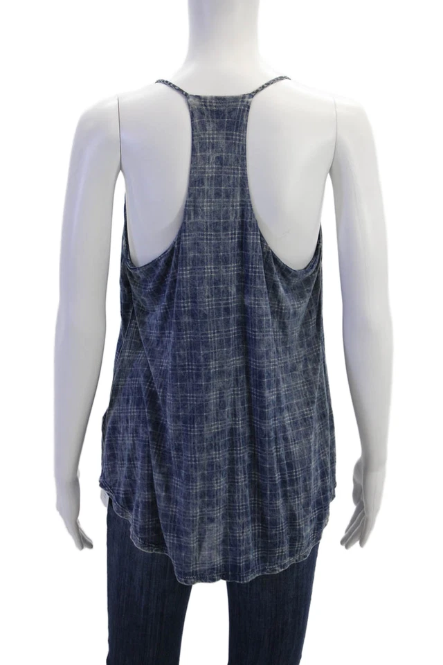 Camiseta sin mangas Bella Dahl para mujer de algodón con correa de espagueti cuello redondo a cuadros azul talla M Foto 3 de 4