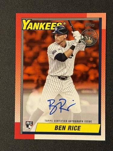 2025 Topps Baseball 1990 Ben Rice Autograph Orange /25 RC Rookie Auto #90B2-BRI