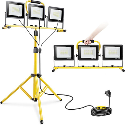 LED Arbeitsleuchte mit Stativ 21000LM, 3 verstellbare Köpfe, 5m Stromkabel IP66 Wasser