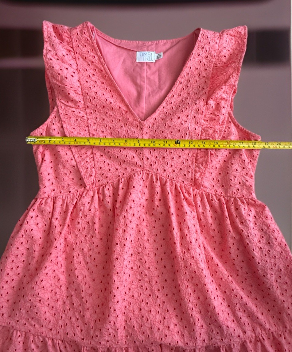 Time and Tru Women’s Pink Eyelet V-Neck Sleeveless Sundress Knee Length M 8-10