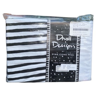 Droll Designs Pine Cone Hill Queen Striped Bedskirt Dust Ruffle Black White NEW