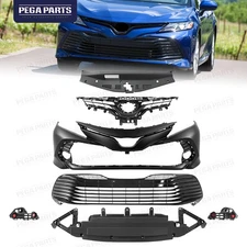 For 18-20 Toyota Camry LE Front Bumper Cover Gloss Black Grill w/ Absorber Panel