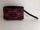 SOHO Pink Black Lace Makeup Bag Fabric Zipper Wrist Strap Multiple Compartments — photo 2
