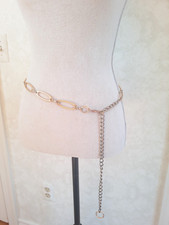 Two Vintage Belts - Off-White with gold accents - Gold Tone Chain Adjustable