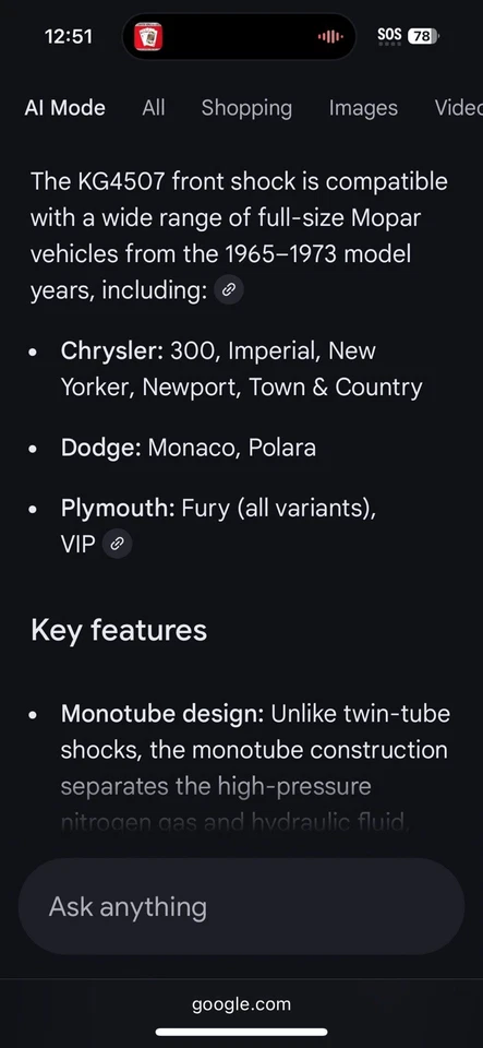KYB Gas a just Kit 2 Front Suspension Shocks KG4507 Fits 1965-73 Dodge Chrysler Foto 3 de 4