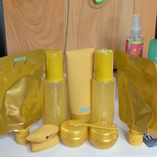 Bliss Travel Bath Body Toiletries Set, Yellow with Clear Gold Zip Pouch