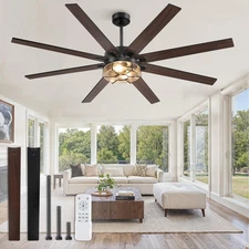 65 Inch Farmhouse Ceiling Fan with Lights & Remote Control, Quiet Reversible ...