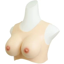 Silicone Breast Forms Round Collar Hollow Back Fake Boobs For Transgender E Cup