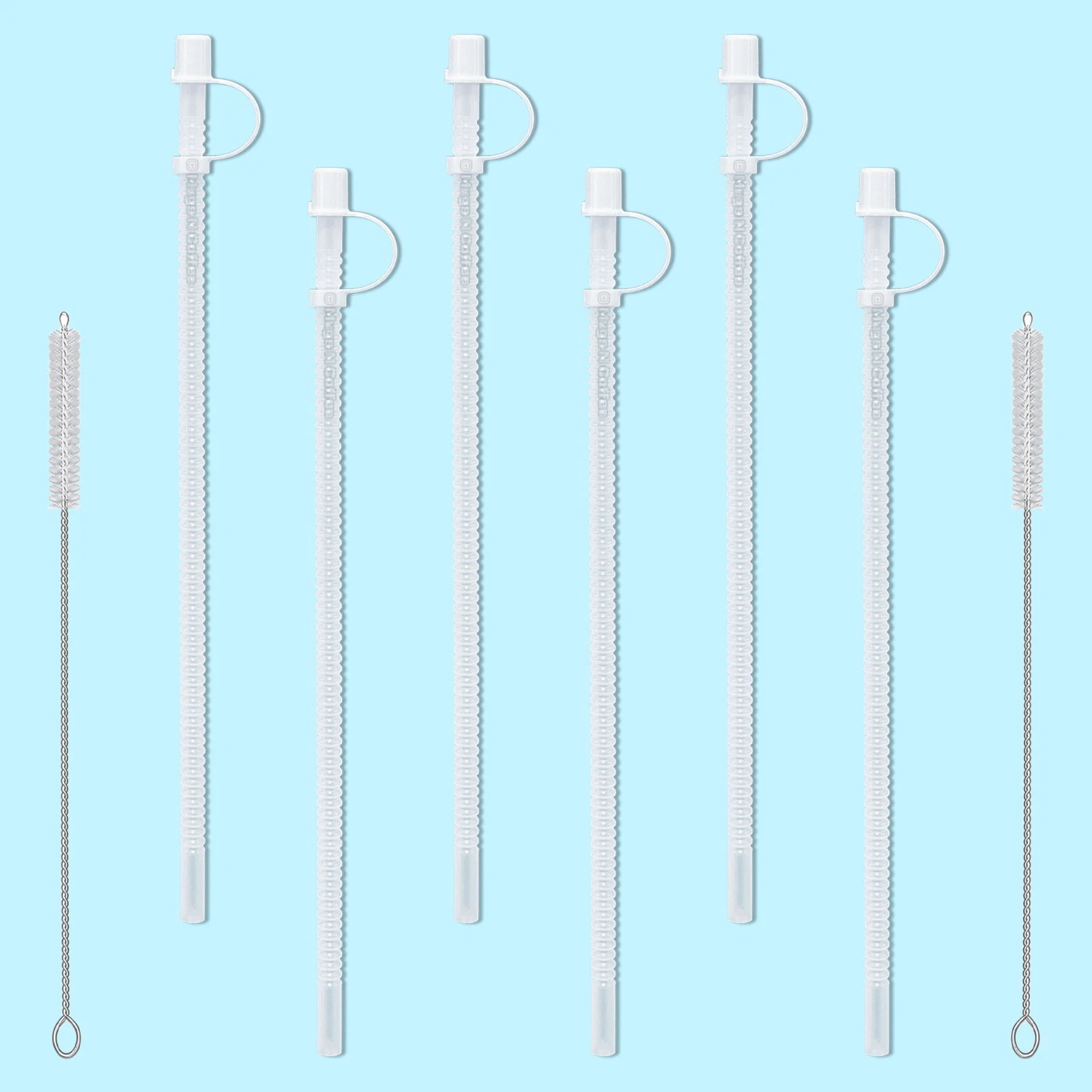 15 inch Flexible Corrugated Straws with Caps and Cleaning Brushes - Made in USA