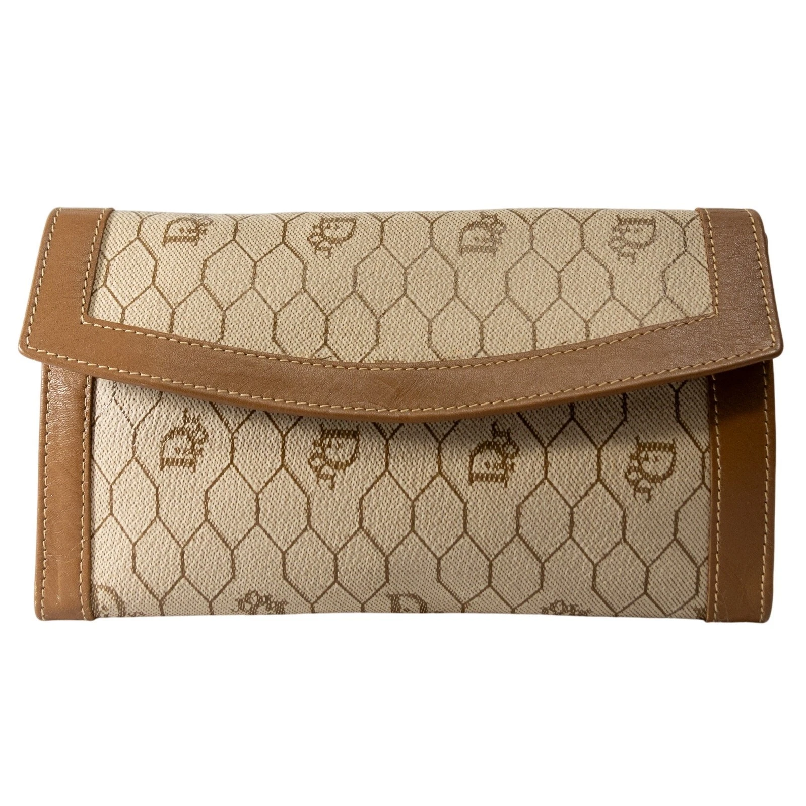 Portefeuille femme vintage années 80 CHRISTIAN DIOR nid d'abeille marron marron toile