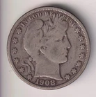 1908-D BARBER HALF DOLLAR 90% SILVER US MINT .50¢ UNITED STATES OF AMERICA