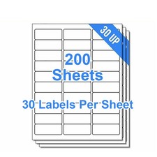 6000 1" x 2 5/8" Self Adhesive Blank Address Shipping Labels 200 Sheets 30 UP