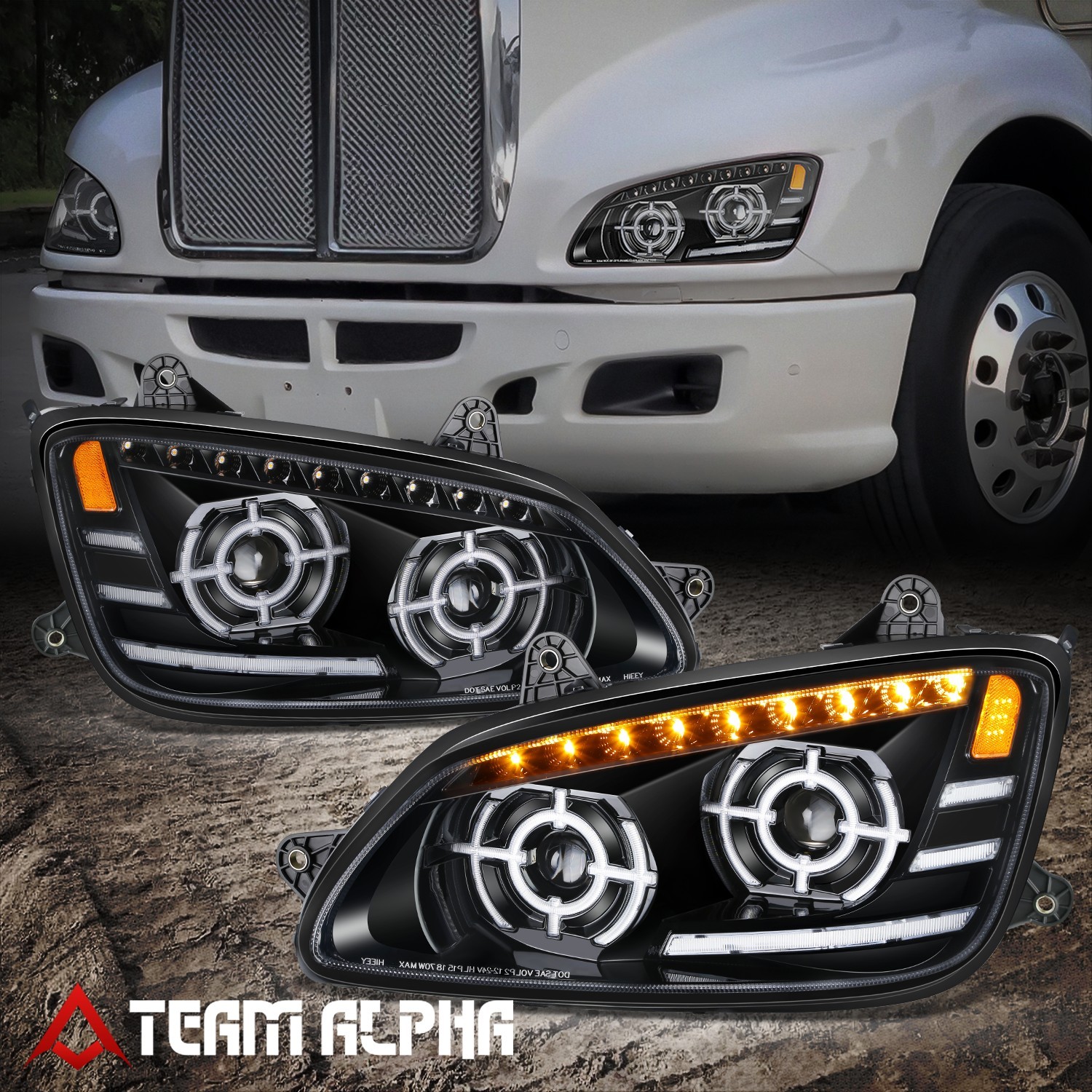 Fits 2008-2017 Kenworth T660 LED Sequential Turn Signal Projector Headlight