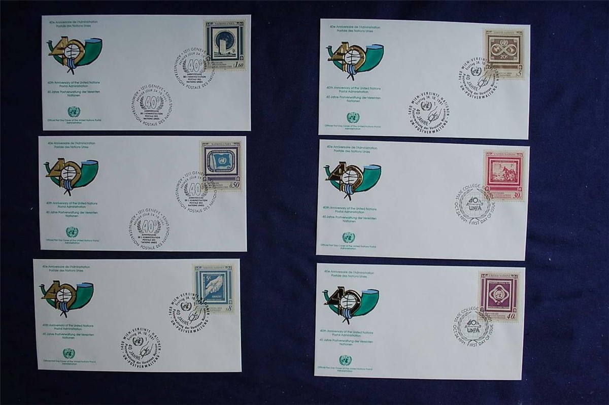 United Nations Postal Admin 40th Anniversary 6 FDCs #597-8,G#207-8
