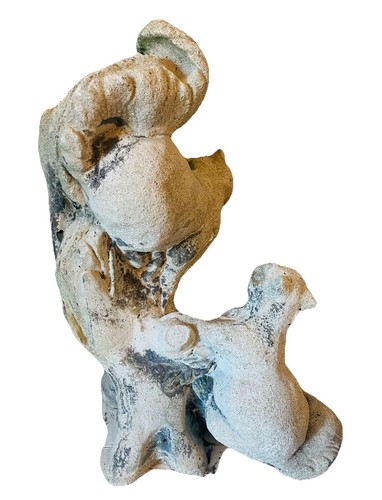 Vintage verwittertes Zement Paar Eichhörnchen auf einem Baumstamm Garten Statue 16" hoch - Bild 6 von 10