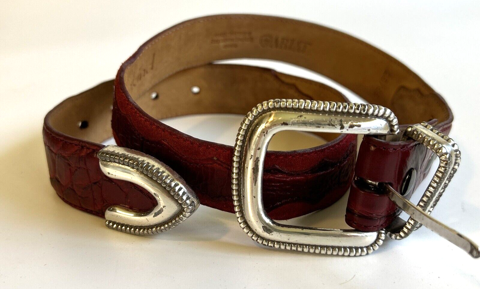 ARIAT Red Leather Belt 26/65 Silver Buckle Western Roper Wrangler Horseback