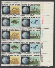US Scott #1413a "Anti-Pollution Issue" Plate block of 10, MNH, 5# upper right
