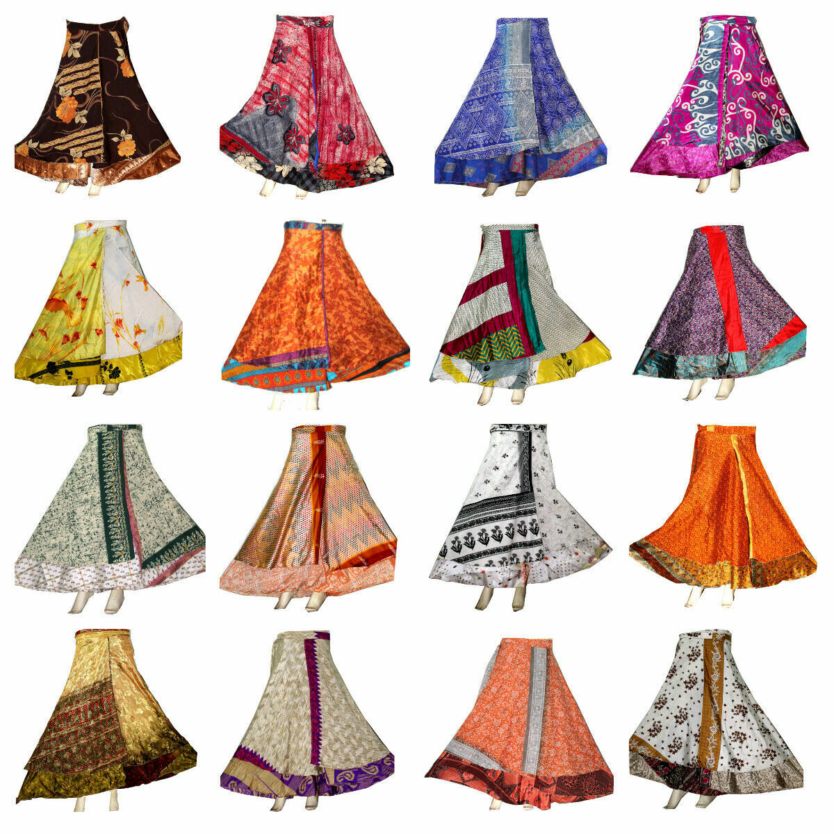 Indian  Long Skirt  Lot Vintage Silk Sari Wrap Around Frill Skirt Wholesale