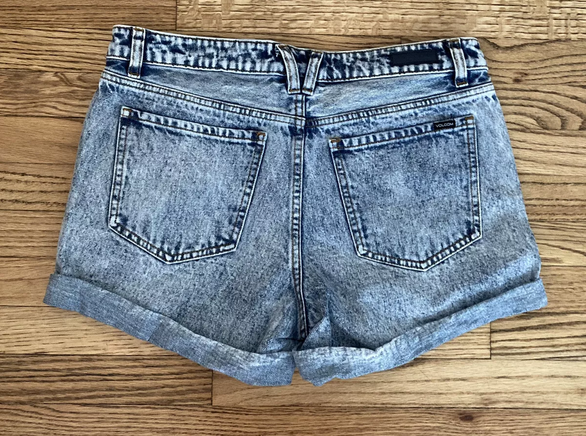 Volcom Women s Jean Acid Wash Mid Rise Shorts Boyfriend Fit Sz 29