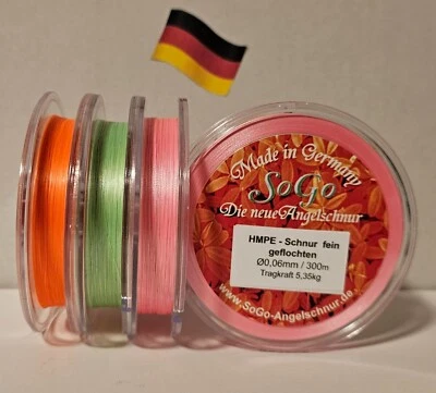 SOGO DIE NEUE ANGELSCHNUR Angelschnur geflochten 8X/ neue Trendfarben orange,pink,hellgrün/Ø0,06mm/5,35kg