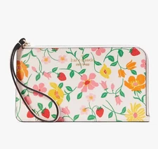 🌸NWT Kate Spade Lucy Strawberry Garden Medium L-Zip Wristlet Pink Multi $139