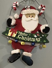   Merry Christmas  Vintage Santa Hanging Wood Sign Season Decoration
