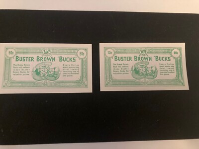 Vintage BUSTER BROWN BUCKS 2 Pcs 10c & 50c McNeil Manitowoc Wis FREE SHIPPING