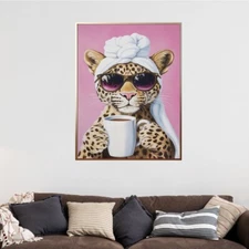 Leopard Drinking Coffee Maximalist Painting, Printable Wall Art, Poster no frame