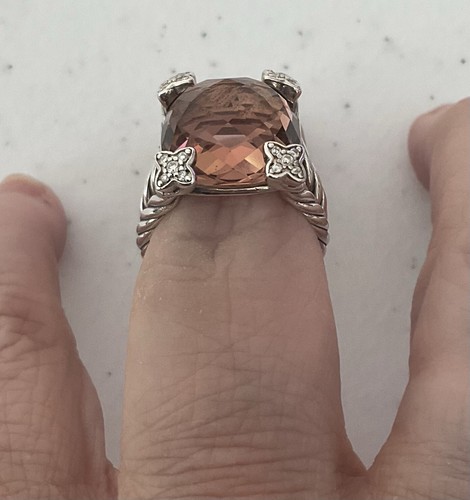 DAVID YURMAN STERLING SILVER/MORGANITE/DIAMONDS ON POINT RING! SIZE 6.5 - Picture 8 of 10