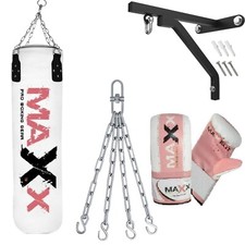 Boxing PunchBag3ft 4ft 5ft Heavy Filled Punch Bag PINK  Chain Gloves Hand wrp MA
